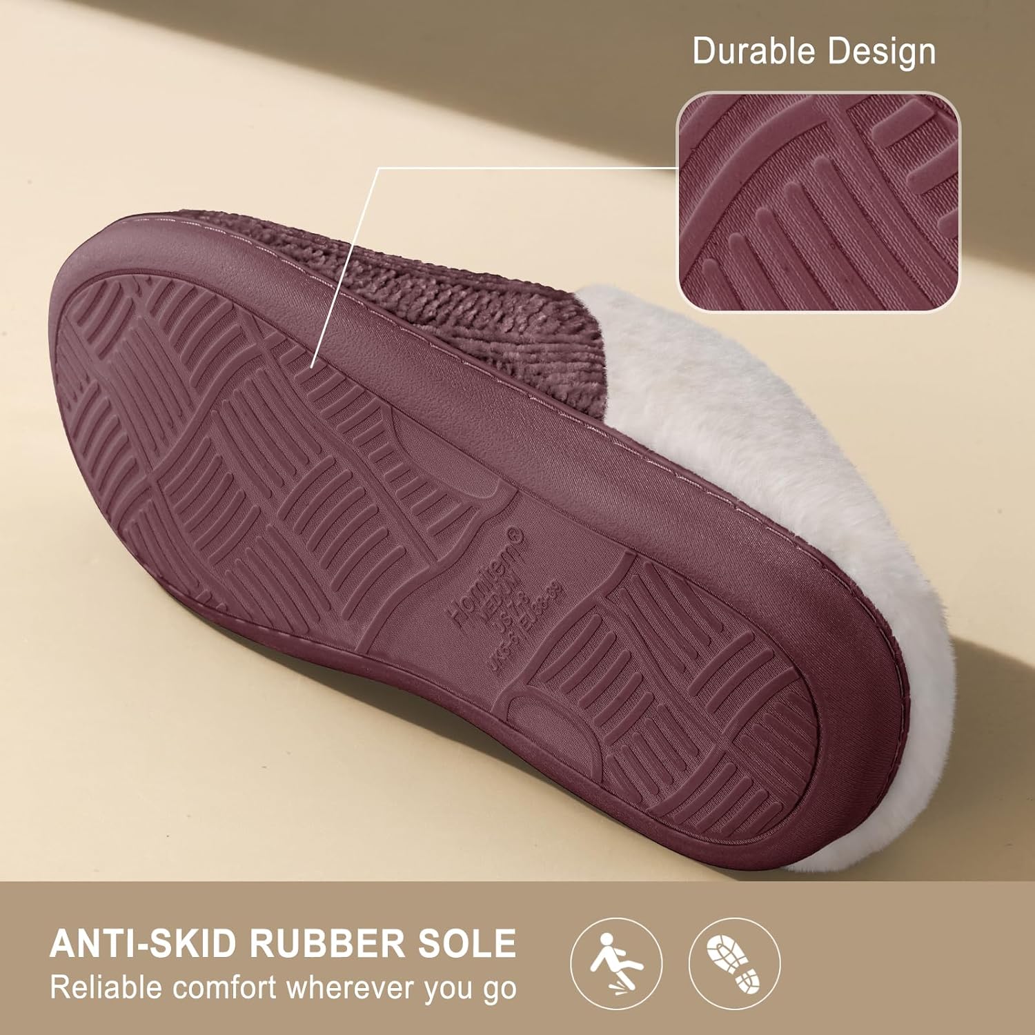 Slippers for Women Fuzzy House Slip on Indoor Outdoor Bedroom Furry Fleece Lined Ladies Comfy Memory Foam Female Home Shoes Anti-Skid Rubber Hard Sole - Image 5