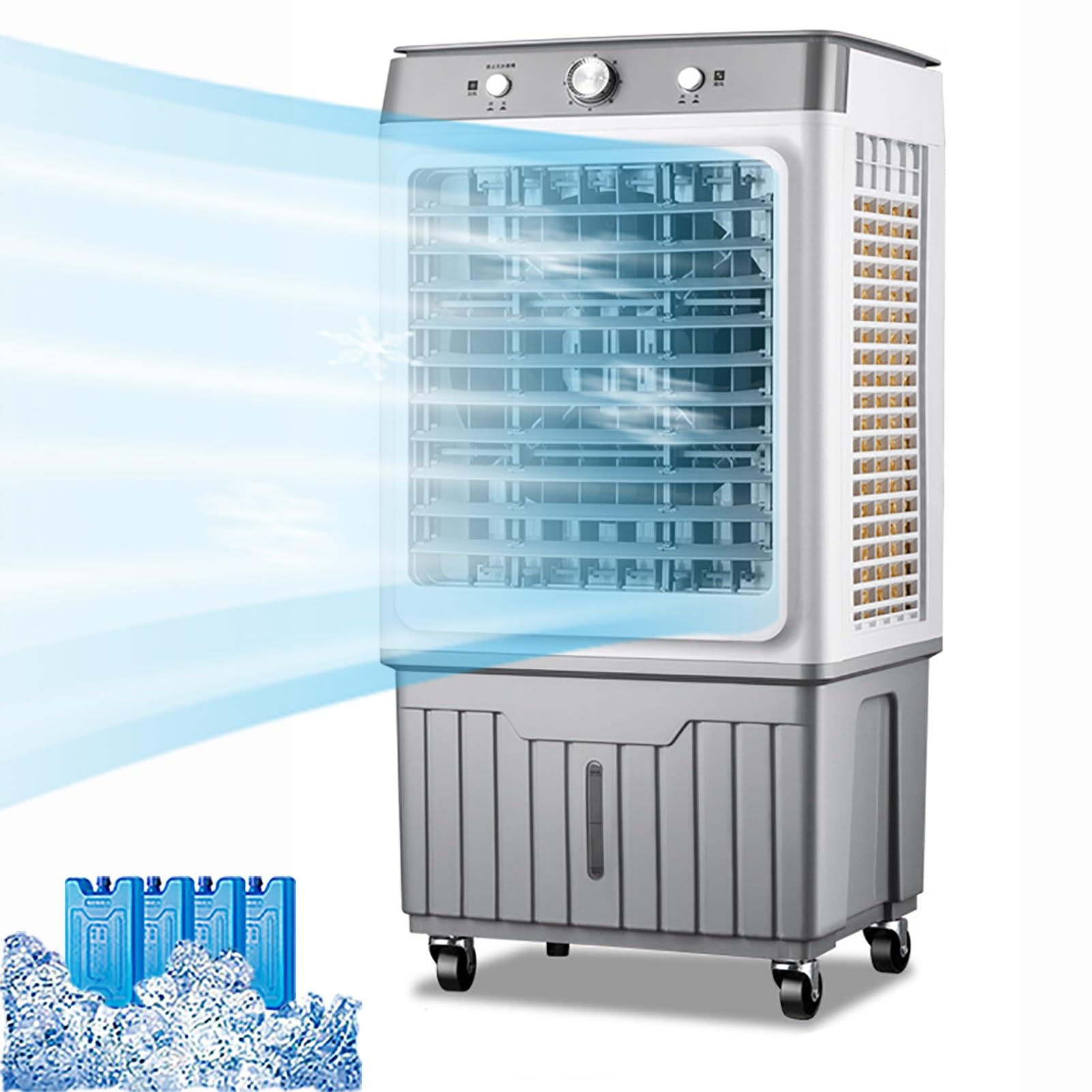 TIANQIHAO Portable Evaporative Air Cooler Fan For Home And Commercial Use - Personal Cold Air Fan With Ice For Cooling - Desk Floor Cooler With 3 Speeds,Gray-knob Control-95cm