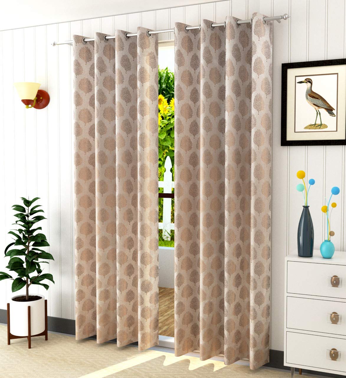 FRESH FROM LOOM Light-Filtering Curtains for Door 7 Feet Long,Door Window Curtain,Premium Polyester Weaved Parda,Latest Modern Parde for Living Room Bedroom,Home Office Screens,Eyelet Ring(Beige,2Pc)