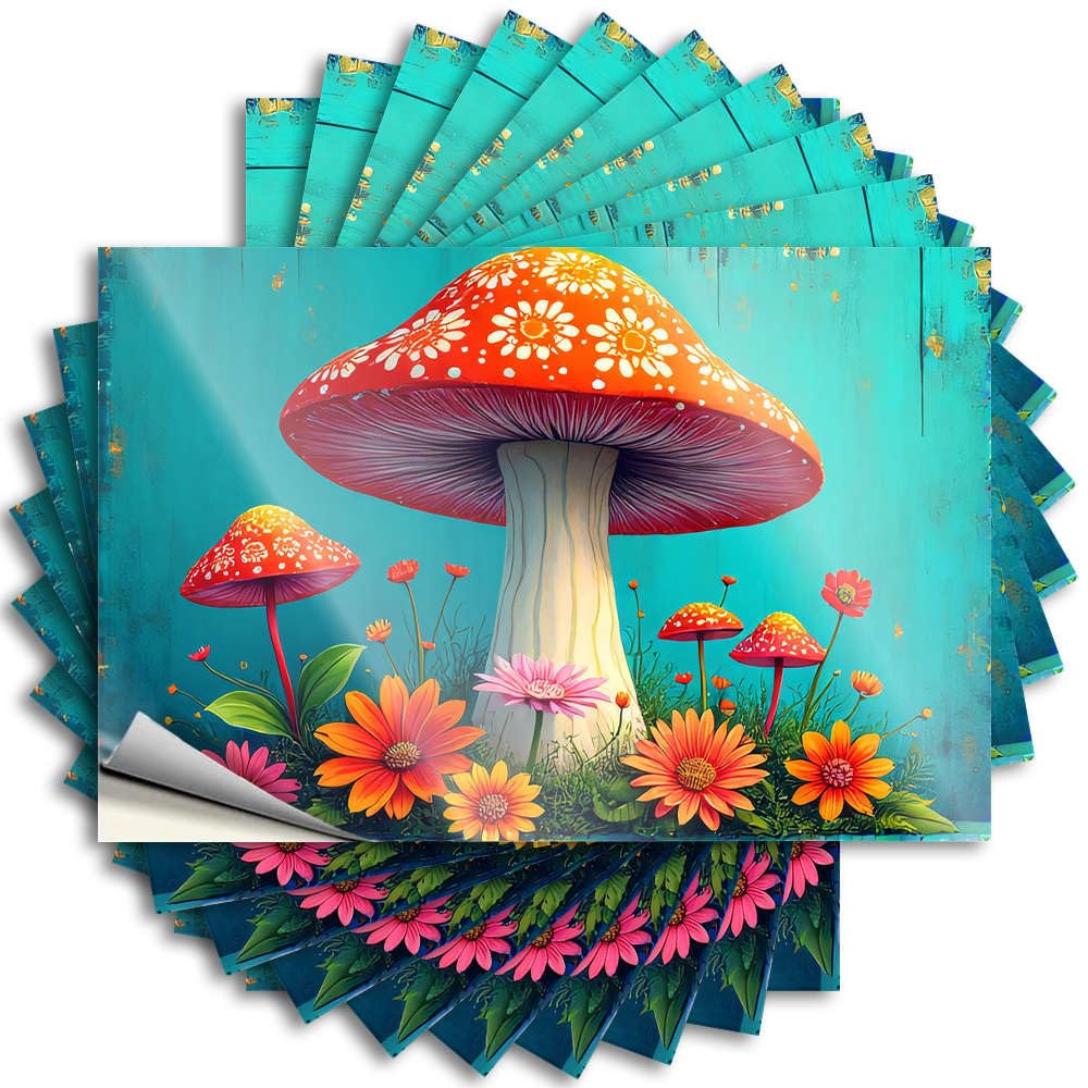 Kitchen Accessories Decor Funny Sticker - Optical Illusion Men Tumbler A Vibrant Garden with Mushrooms and Colorful Flowers(8X12CM)