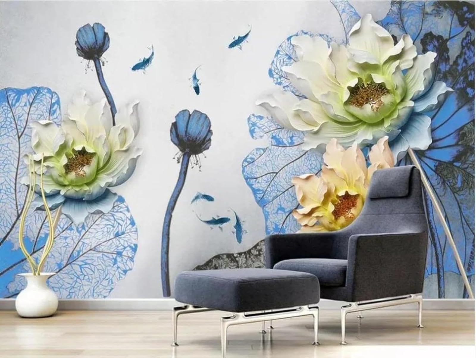 Mural 3D salon fleur de lotus jaune 430x300 cm pour décoration de maison