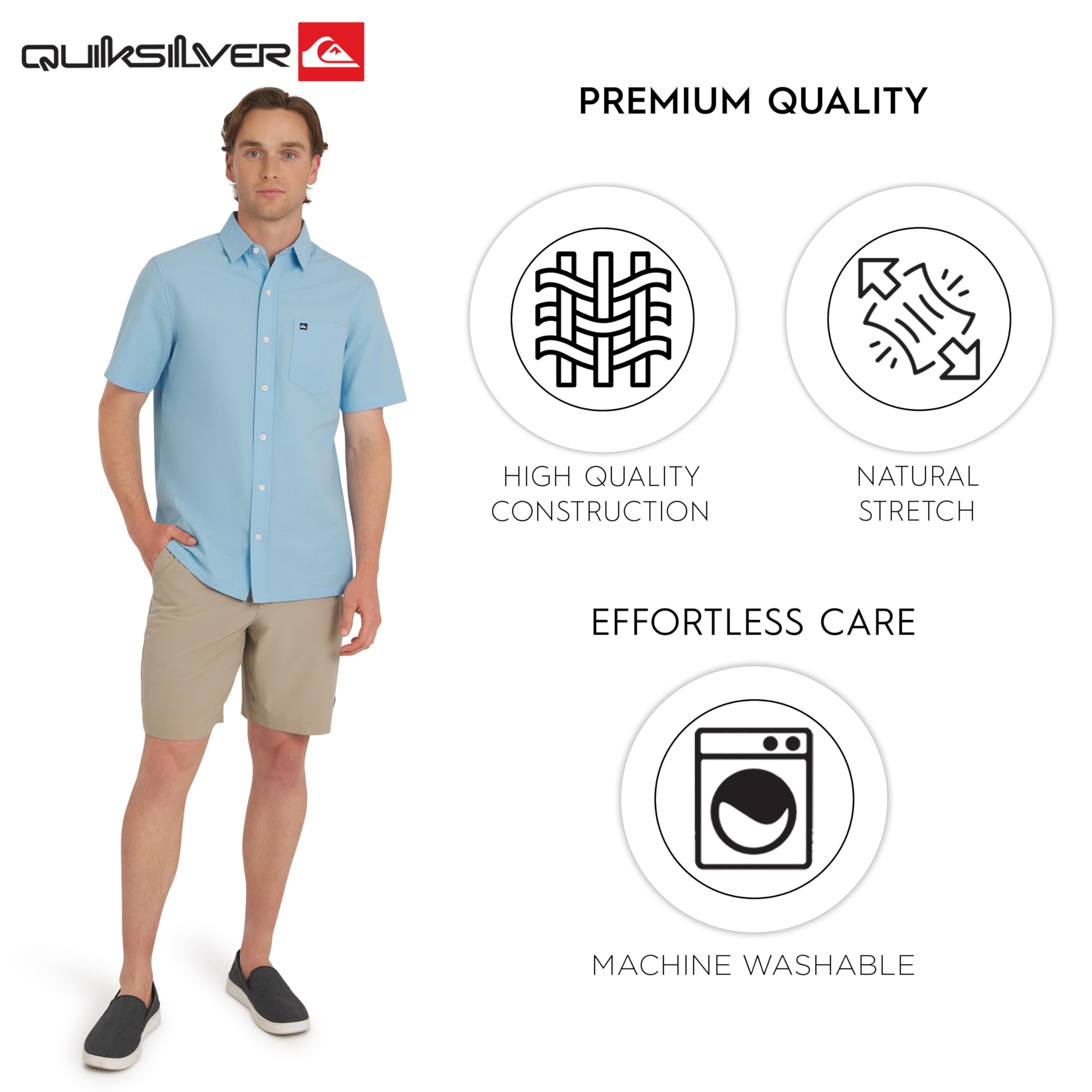 Quiksilver Premium Cotton Short Sleeve Button Down Seersucker Shirt Camicia Seersucker Uomo (Pacco da 1)