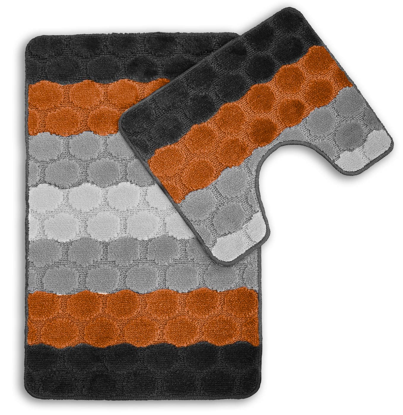 La Maison Bathroom Rug Set 2 Piece Hex Stripe Ombre Non Slip Bath Mat and Pedestal Mat Set Quick Dry Shower Bath Super Soft Toilet Mat Set (Orange)