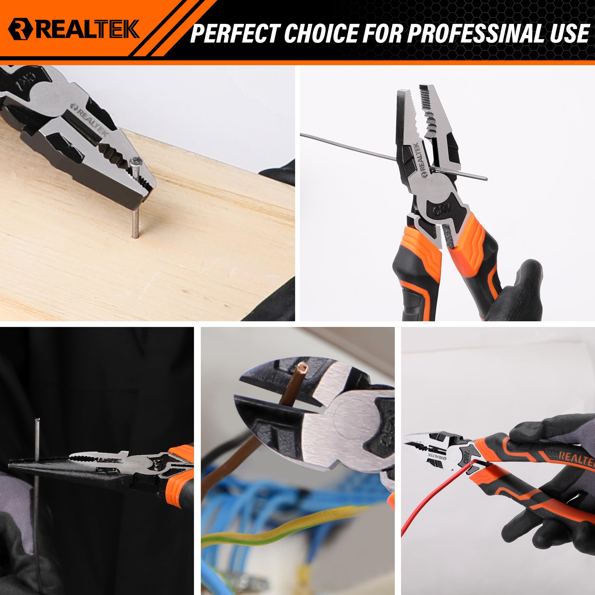 3-Piece Pliers Set – Includes 8" Combination, 6" Diagonal & 6" Long Nose Pliers, CR-V Steel, Ergonomic Grip