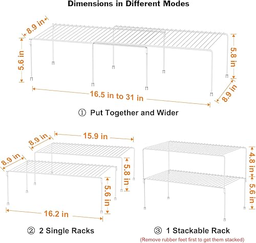 Miniatura 2 de WOSOVO Juego de 2 organizadores de gabinete de cocina y estantes de almacenamiento apilables expandibles con forros antideslizantes para despensa