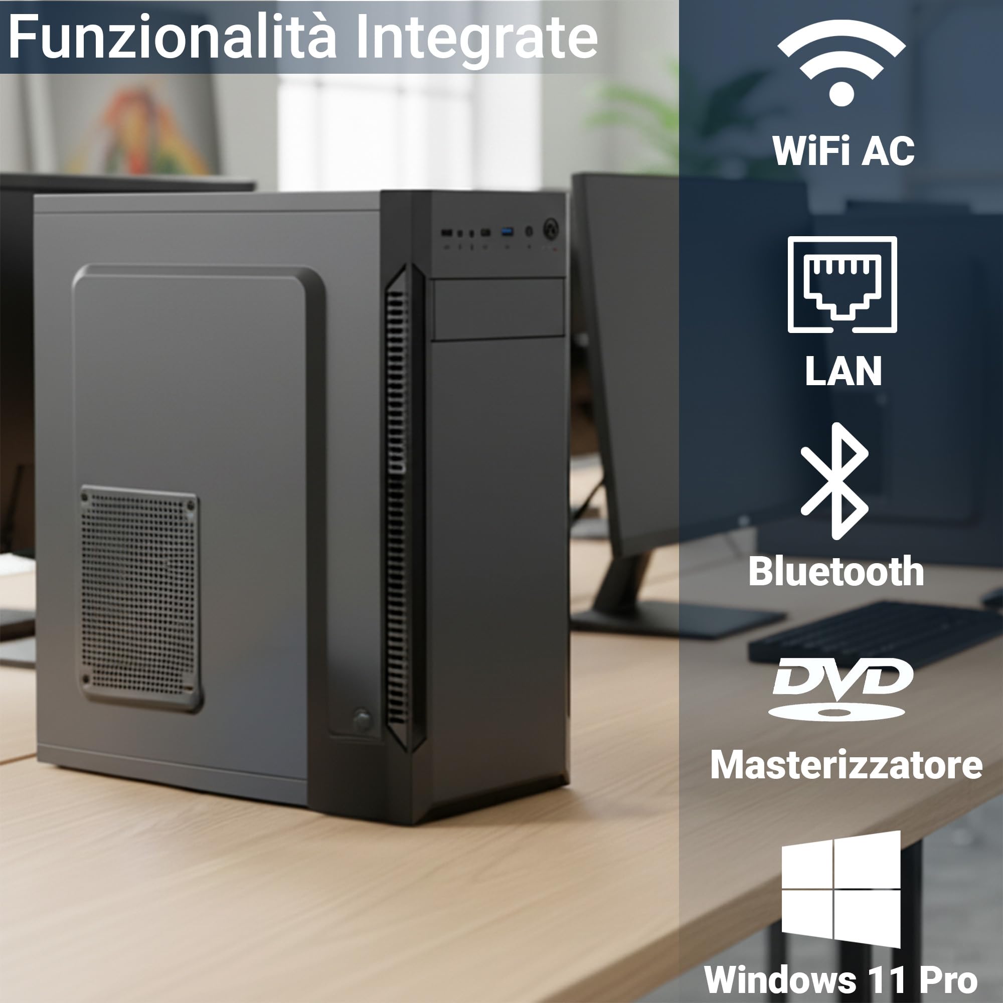 PC Fisso Completo - Computer Desktop Intel Core i9-14900 • RAM 32GB DDR4 • SSD 1TB M.2 • Scheda Video RTX A1000 8 GB • Wi-Fi AC e Bluetooth • Masterizzatore DVD • HDMI • USB 3.0 • Windows 11 Pro
