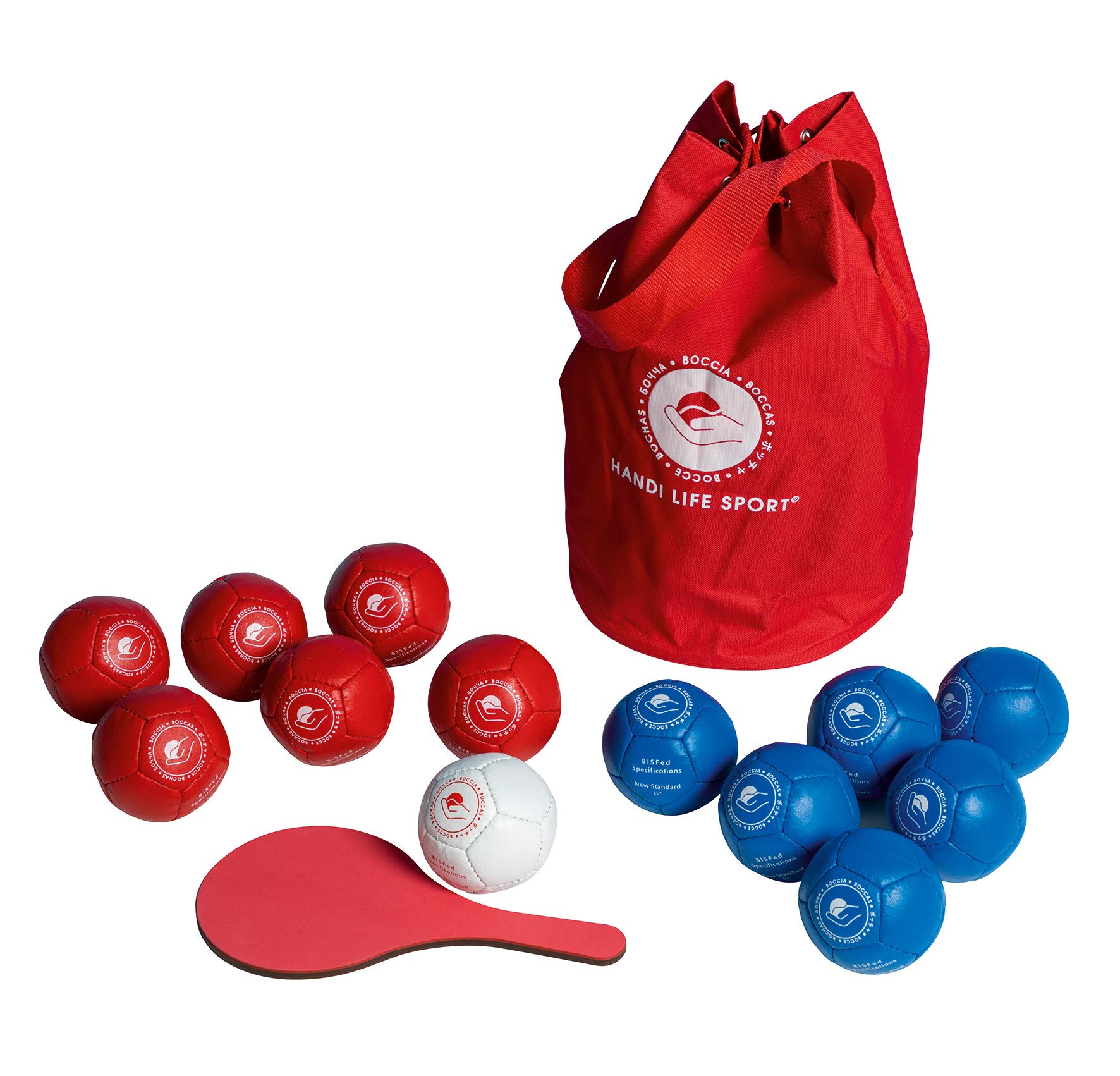Handi Life Sport Juego estándar de Boccia, 13 bolas cosidas a mano, 6 azules y 6 rojas, adaptativo