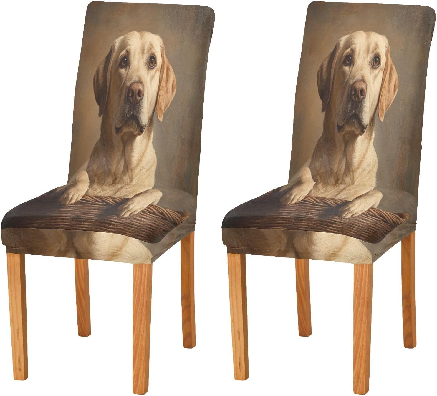 ALAZA Chair Covers for Dining Room, Labrador on Basket Stretch Chair Cover Sets Chair Protector Removable Washable for Ktichen Restaurant Hotel