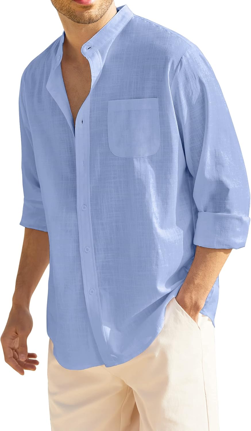 COOFANDY Men's Long Sleeve Cotton Linen Shirt Beach Button Down Shirts Casual Button Up Shirt Summer Yoga Tops with Pocket