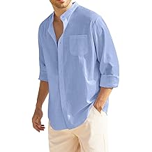 Camisa de linho de algod&atilde;o de manga comprida para homens Camisas de bot&atilde;o de praia com bot&atilde;o casual Camisa de ioga de ver&atilde;o com bolso