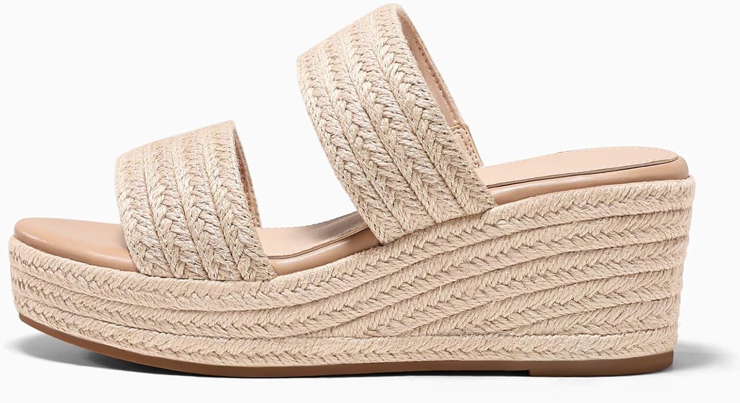 Coutgo Womens Platform Wedge Sandals Espadrille Raffia Heeled Slides Open Toe Two Band Summer Beach Vacation Shoes - Image 4