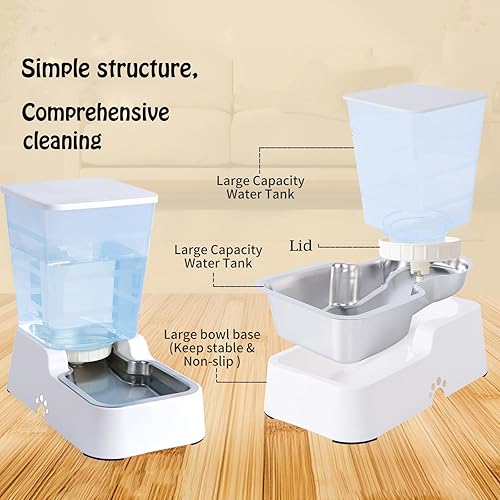 Miniatura 2 de Meikuler Dispensador automático de agua para perros y gatos, gran capacidad, 5 litros para gatos y perros medianos y grandes con cuenco de acero