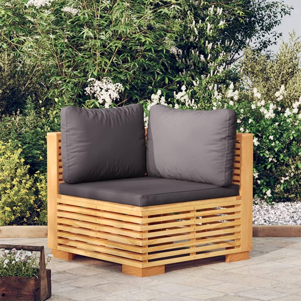 Patio Corner Sofa with Dark Gray Cushions Solid Wood Teak,Weight:46.56lbs,319160
