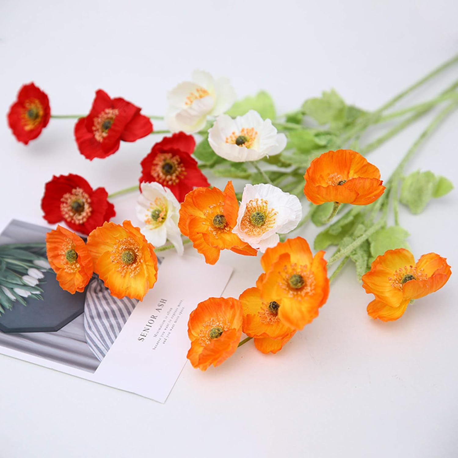 15 Pack Realistic Poppy Flowers Silk Coral Flowers,23 Inch No Fade Artificial Poppies Flowers Bouquet Arrangements for Vase Wedding Party Home Decor 59916905-10055-2333243371