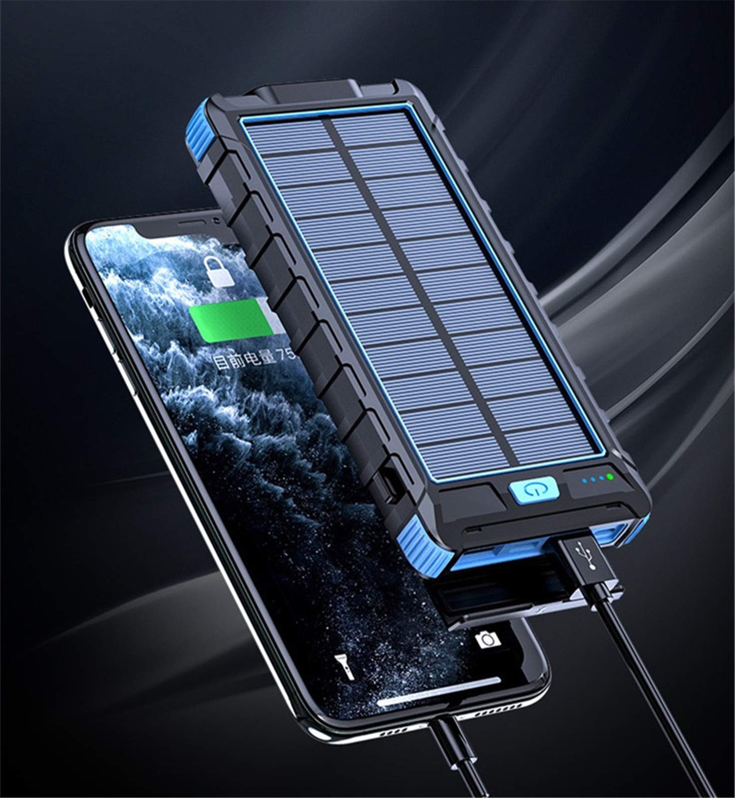 Banca di energia Solare Caricatore Portatile di Grande capacità Banca di Alimentazione Esterna LED Caricatore Solare Impermeabile Batteria 20000Mah, Blu