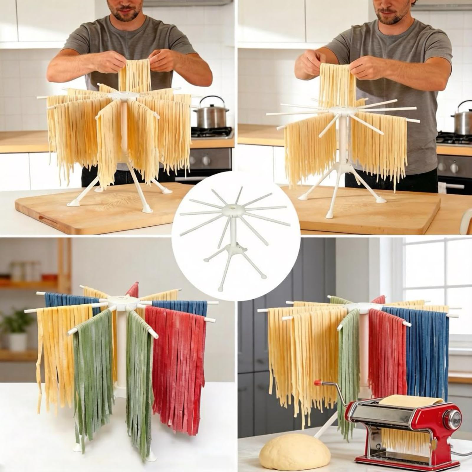 Séchoir à pâtes avec 10 barres transversales extensibles, machine à pâtes électrique, convient pour sécher les pâtes pesant jusqu'à 2 kg, support pliable pour le séchage, machine à pâtes