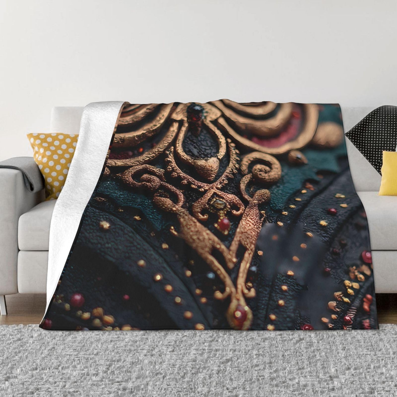 Manta de viaje portátil de 80 x 60 pulgadas, suave, resistente a las arrugas, plegable, exquisito estampado dorado