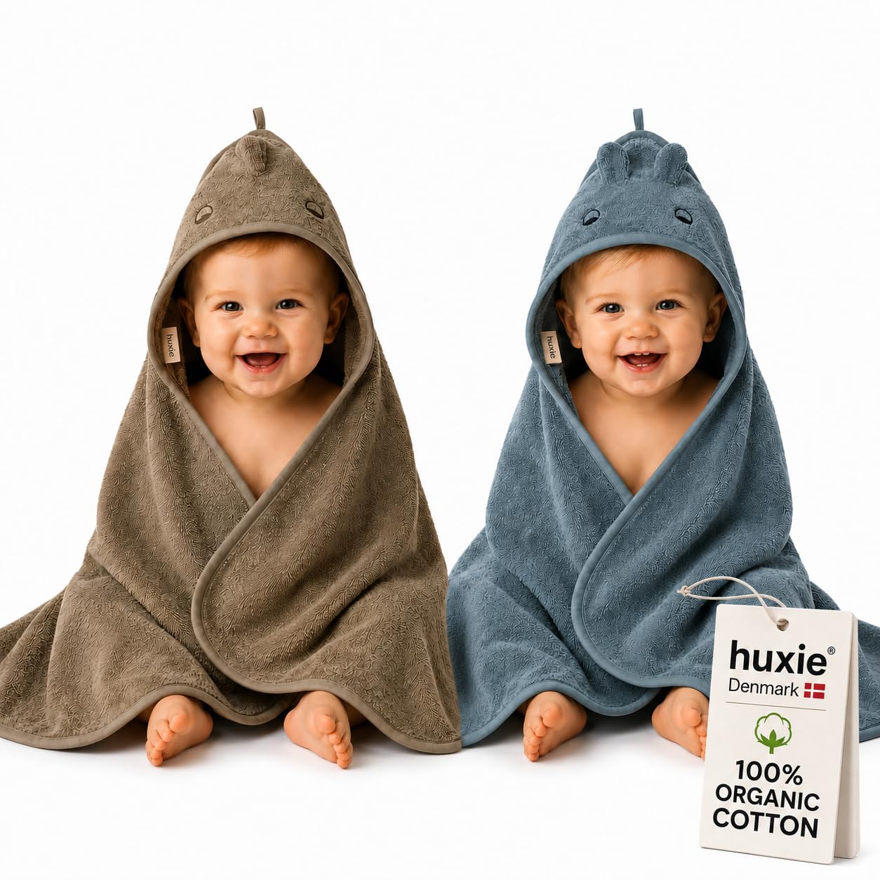 Denmark - Premium Bio-Baumwolle Baby-Badetuch - Kapuzenhandtücher für Kleinkinder und Babys für Neugeborene Mädchen und Jungen - Super weich und saugfähig, 32 x 32-2er-Pack (Handtuch Dino Green