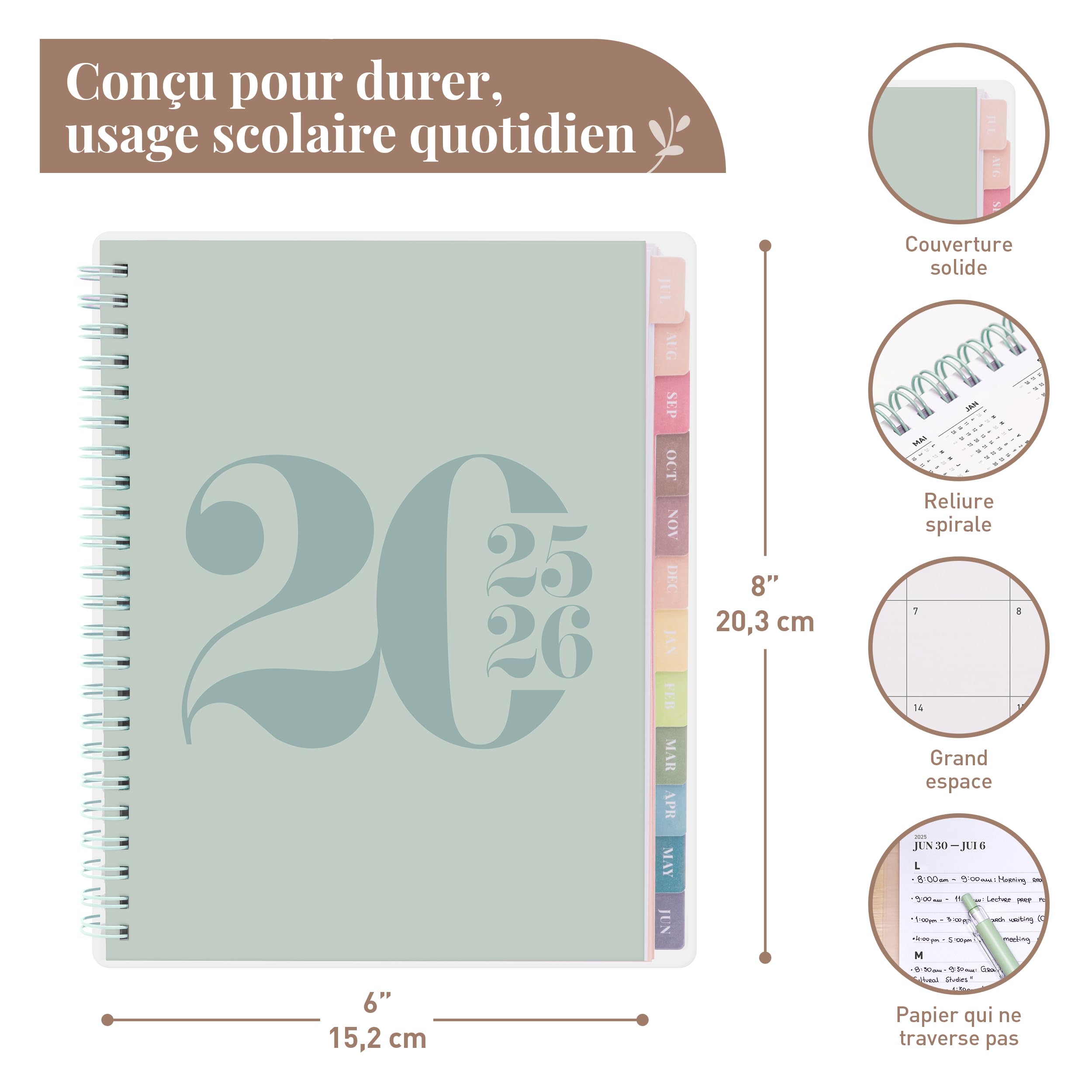 Rileys Agenda 2025-2026: Giornaliera, Settimanale E Mensile – Spirale Doppia, 20x15 Cm, Verde, Design Tipografico – L’alleata Perfetta Per Organizzare Anno Accademico E Impegni Quotidiani