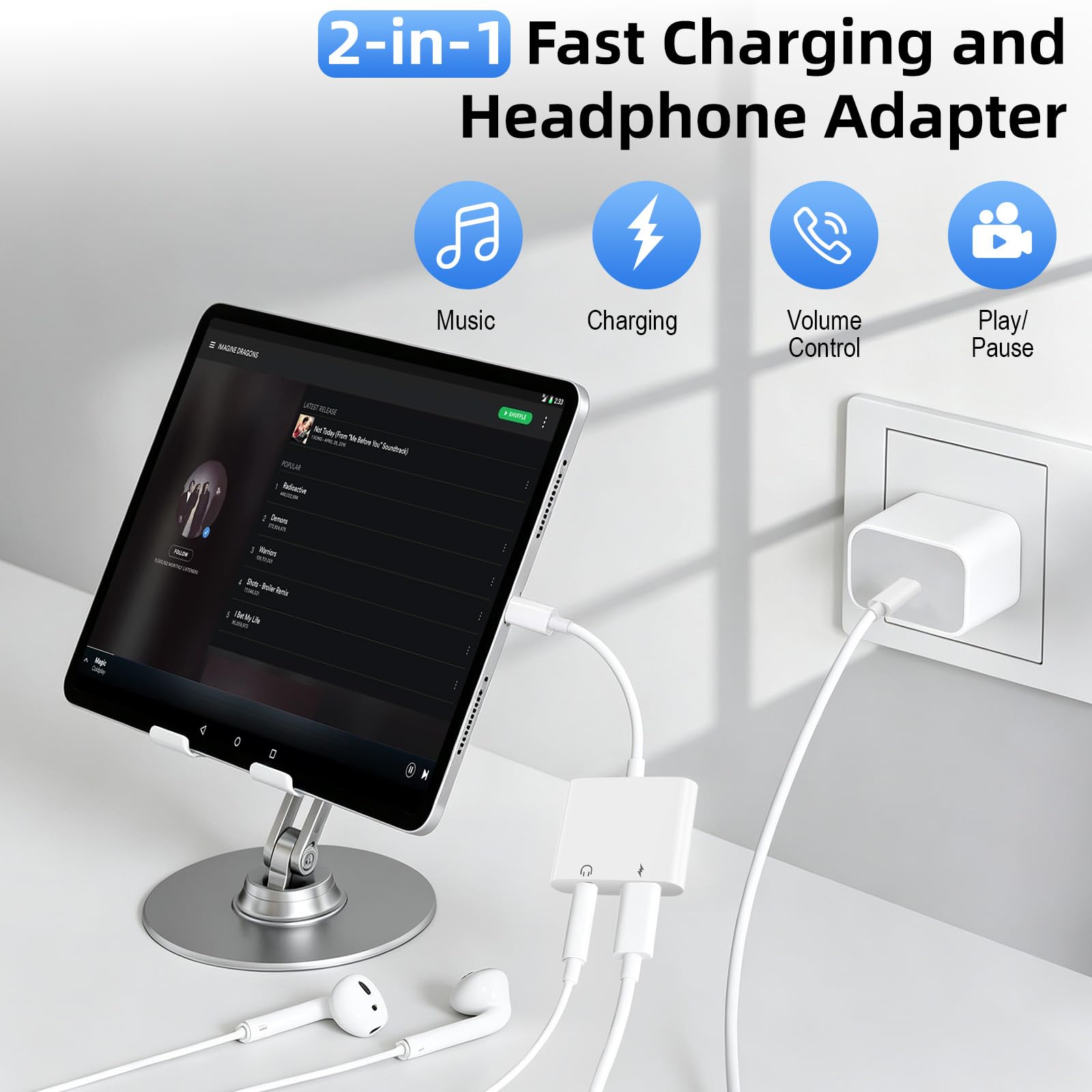 Adattatore da USB C a 3,5 mm per cuffie e caricabatterie, confezione da 2 cavi da tipo C a jack AUX con ricarica rapida PD