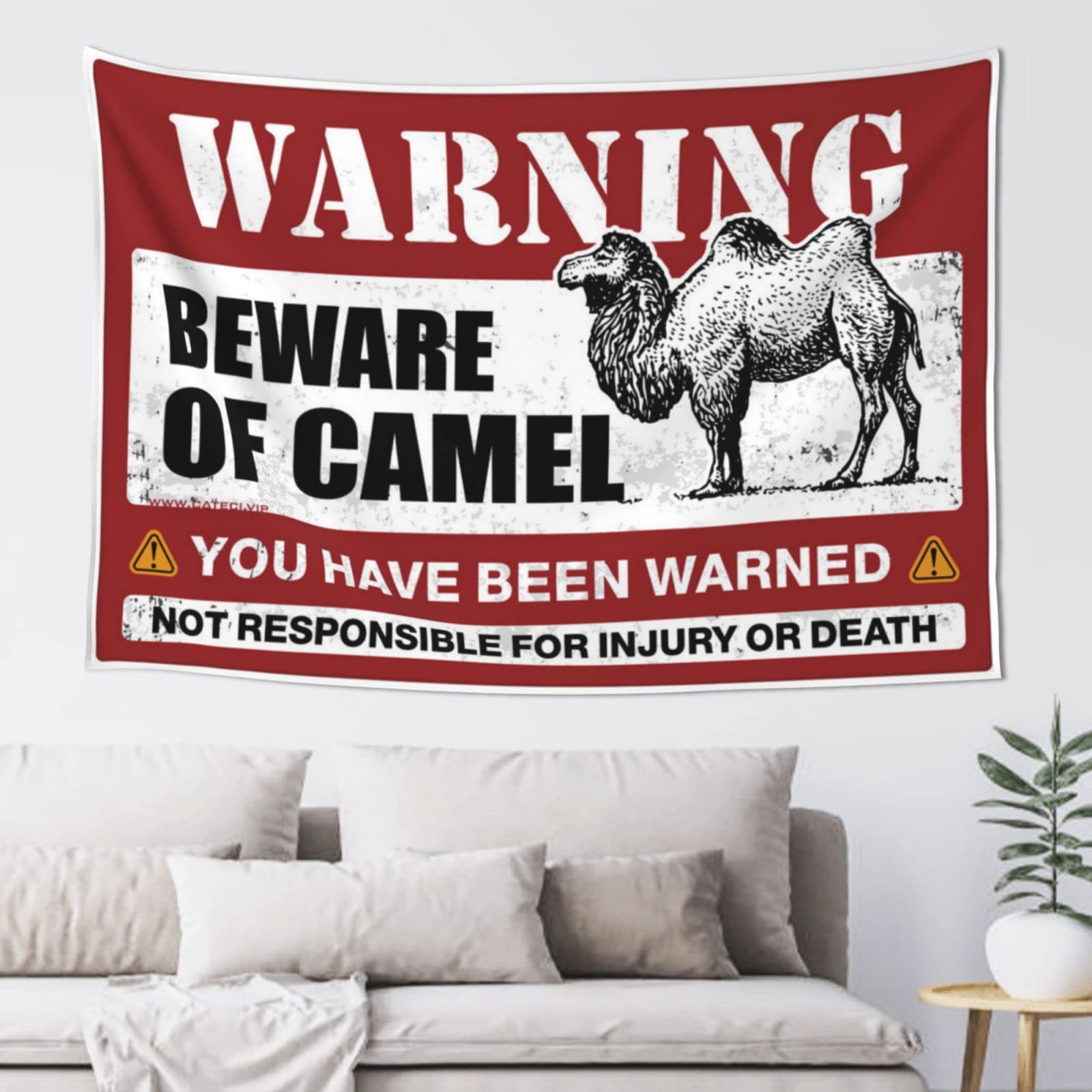 PRAVOXI Decor For Man Cave Beware Of Camel Tapestry Funny Bar Decor Funny Home Decor(75X100CM)