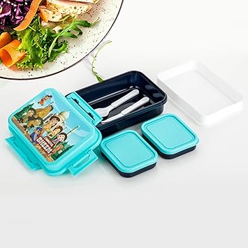 Kids Lunch Box & AIR Tight-BPA Free-Inter Lock with 4 Compartment Insulated Lunch Box Plastic Tiffin Box for Boys, Girls & School