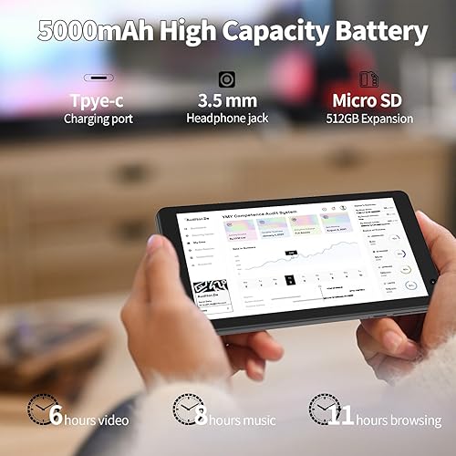 Miniatura 4 de Tabletas Android 14 de 8 pulgadas, Tablet PC de cuatro núcleos, 8 GB de RAM+64 GB ROM 512 GB expandir, batería de 5000 mAh, cámaras duales de 2+8