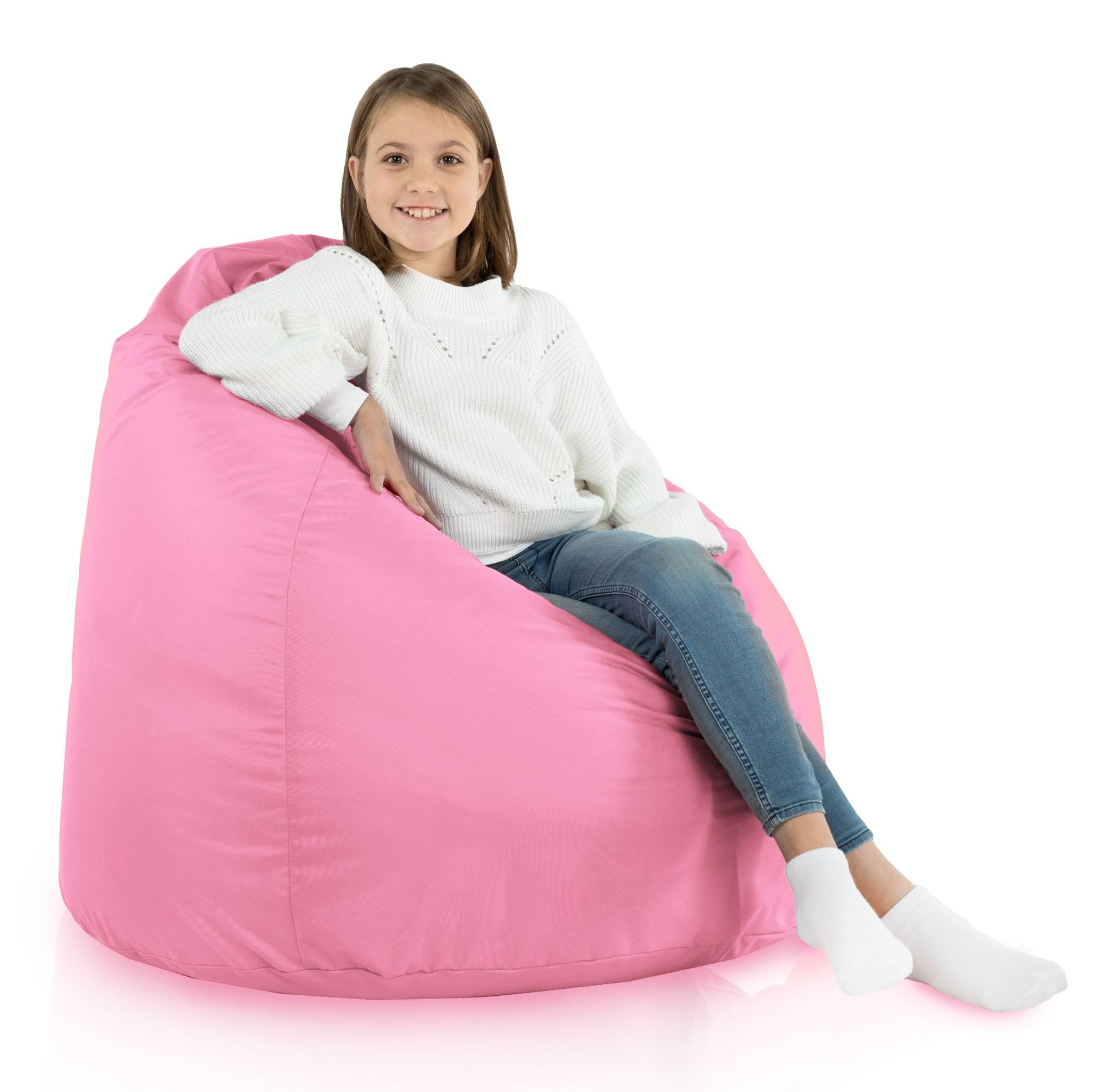 Puff Pera XL, Interior y Exterior, Adultos y Niños, Relleno Perlas Poliestireno, Funda Extraíble, Impermeable, Rosa Claro, 115x90 cm
