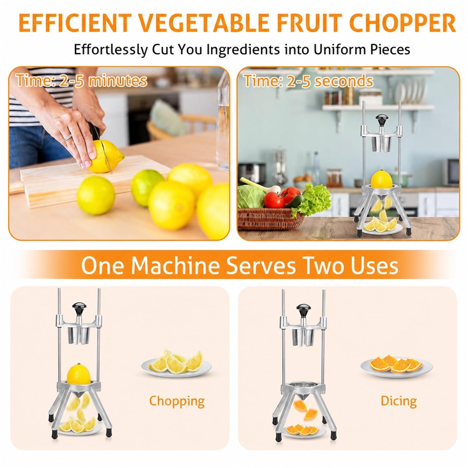 Professioneller Obstschneider, manueller Entsafter für Zitronen, Orangen | V-förmige Edelstahlklingen, Gemüseschneider, für Küche Bar Restaurant, für Orangen, Zwiebeln Zitrusfrüchte(Full Kit)