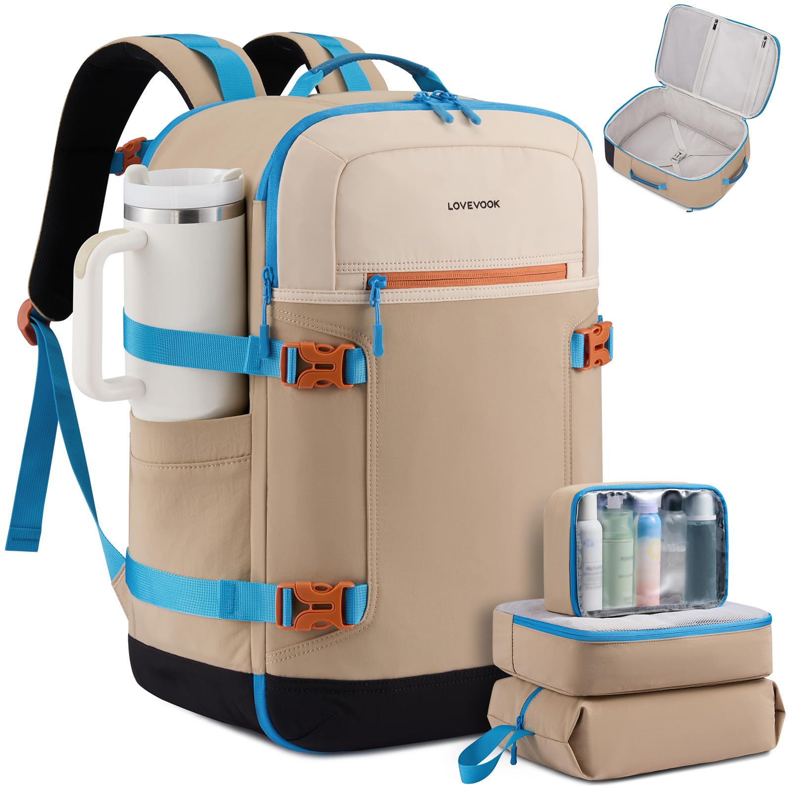 LOVEVOOK 40L Travel Backpack for Women & Men, Airline Approved Carry On Backpack with 3 Packing Cubes, TSA Personal Item Bag, Waterproof Weekender Overnight Backpack Fits 17" Laptop - 2