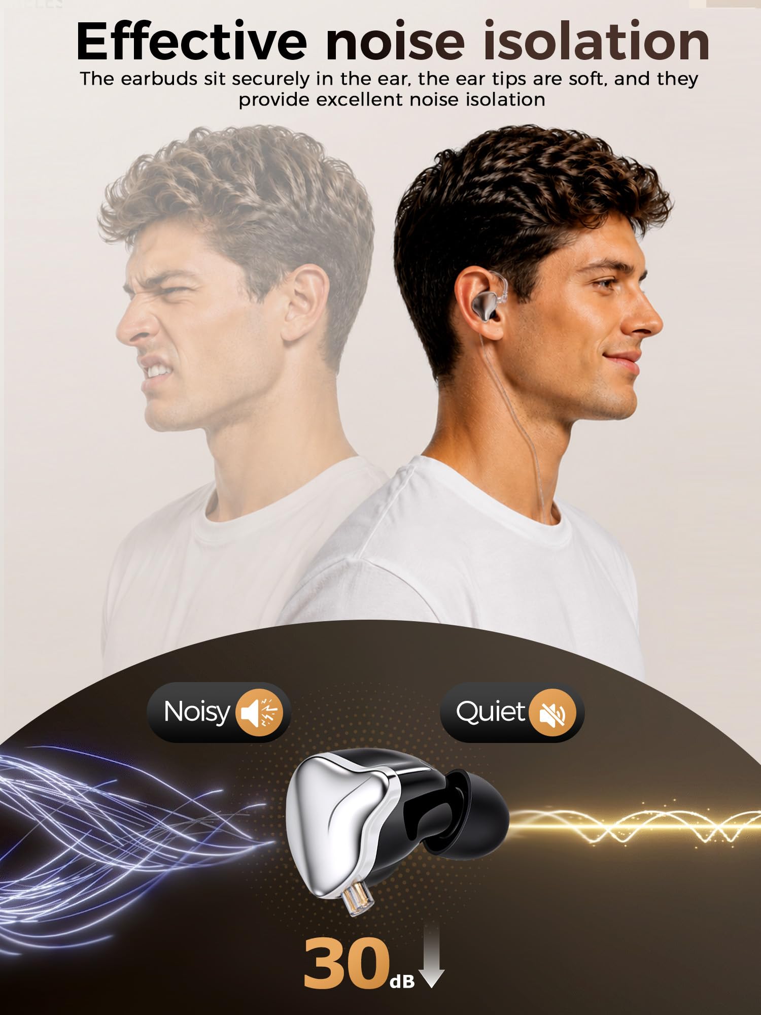 Auricolari cablati IEM ad alta risoluzione ad alta sensibilità a doppio magnete, cavo staccabile con microfono, isolamento acustico, jack da 3,5 mm, nero