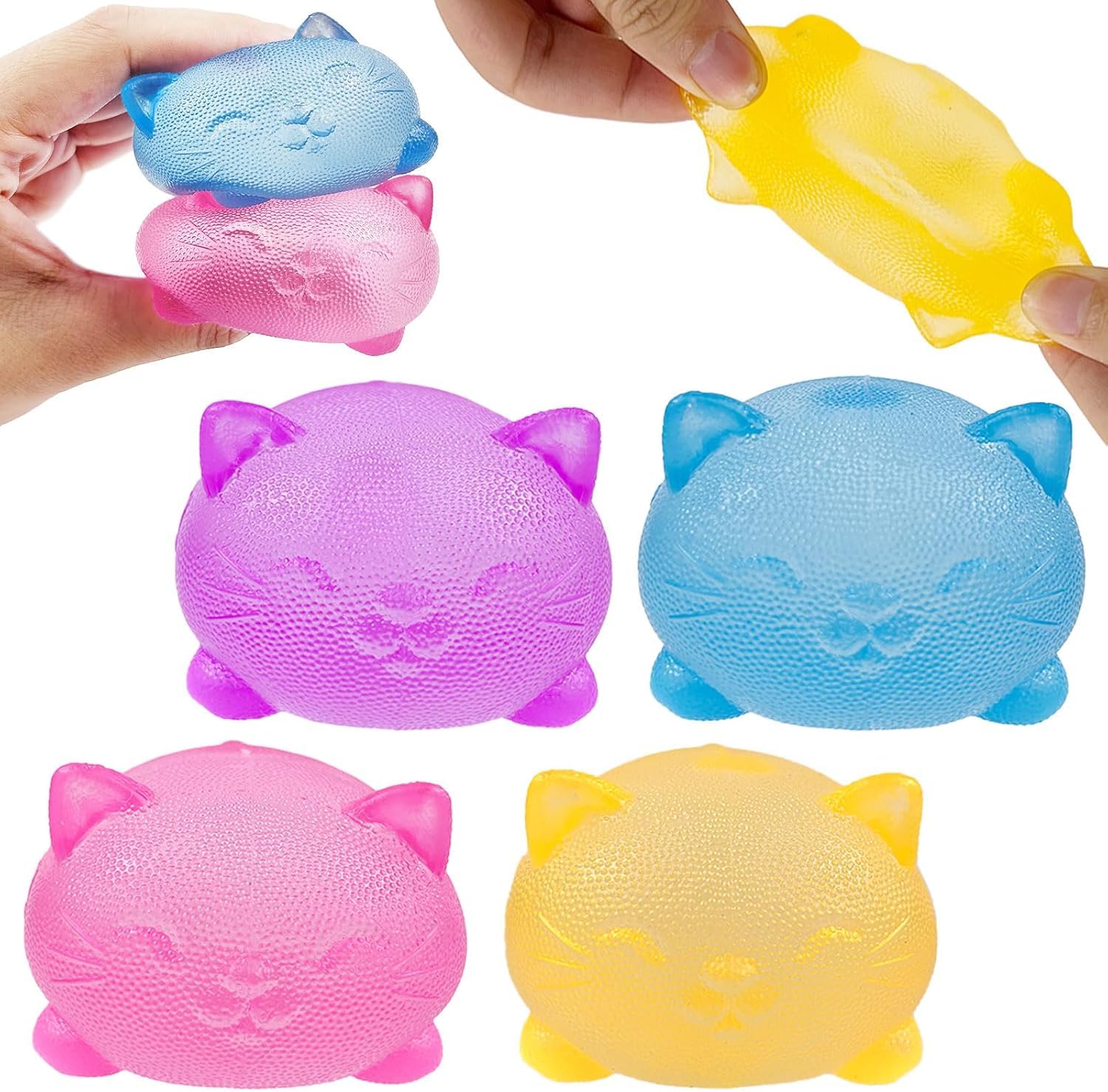 Cute Cat Squishy Fidget Toy 4Pcs, Adults Silent Sensory Squeeze Stress Ball