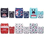 ALVABABY Christmas Baby Cloth Diaper 6 Pack with 12 Inserts One Size Cloth Diaper Covers Adjustable Washable Reusable for Baby Girls and Boys