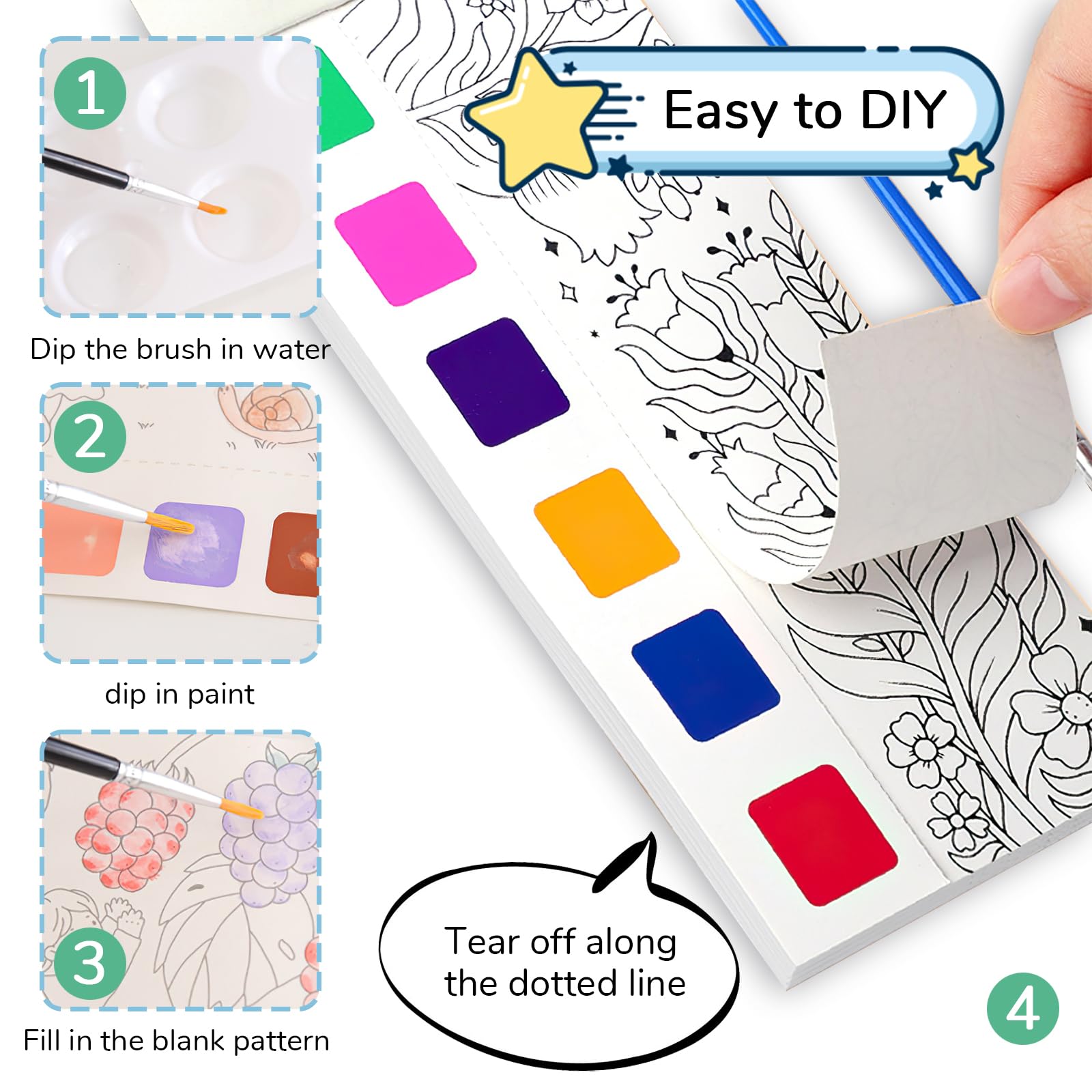 Lot De 3 Livres De Coloriage à L'eau Pour Enfants - Avec Pinceau - Activité Créative Sans Désordre - 3 Ans Et Plus