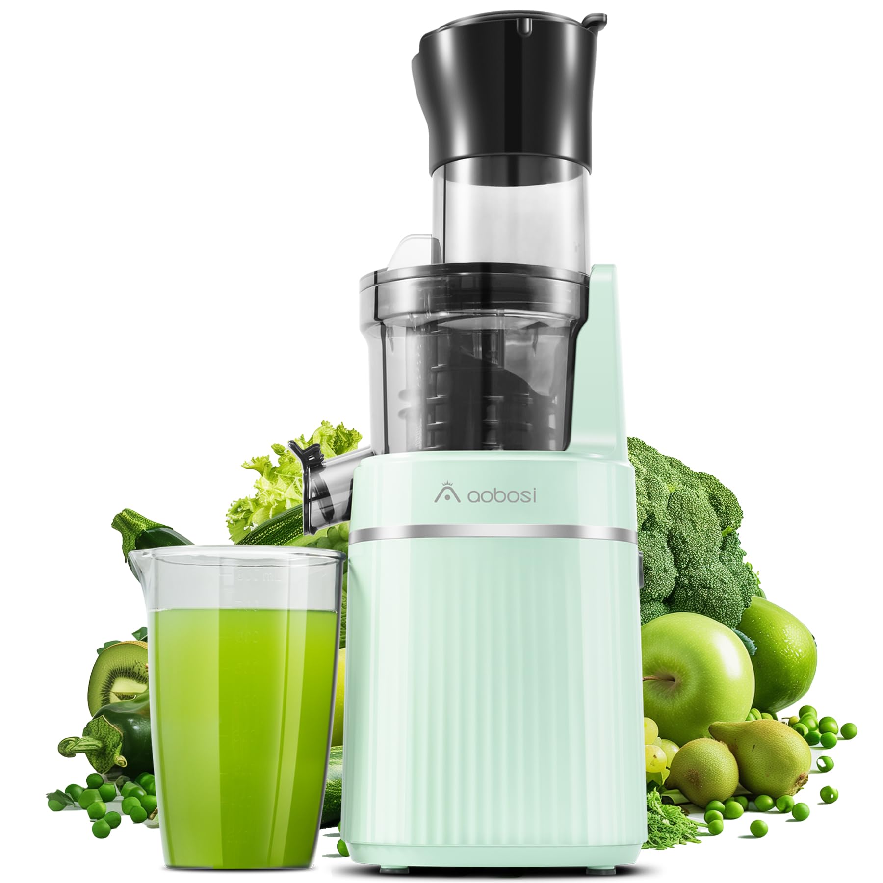AOBOSI Estrattore frutta e verdura 200W-Estrattore di succo con funzione di inversione e due dimensioni di filtro-Estrattore frutta e verdura a freddo per frutta e verdura con chip intelligente.Verde