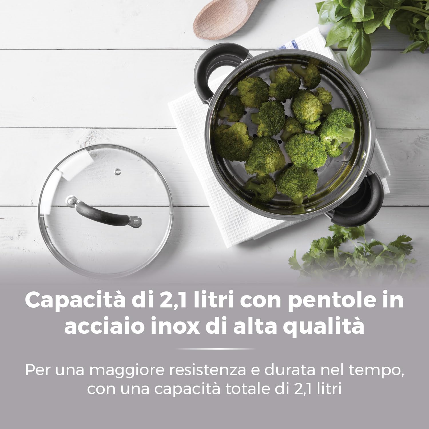 Tower T80836 Essentials Vaporiera Pentola Induzione per Cottura Vapore a 3 Ripiani con Coperchio in Vetro, in Acciaio Inox con Manici in Silicone, 18 cm, Argento
