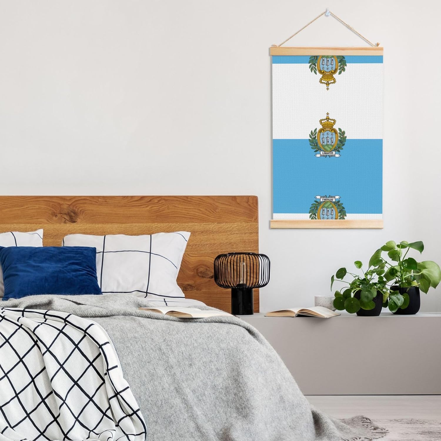 Flag Of San Marino Print Poster Hanger,Hanging Poster, Poster Frame,Wood Poster Hanger, For Wall Hanging