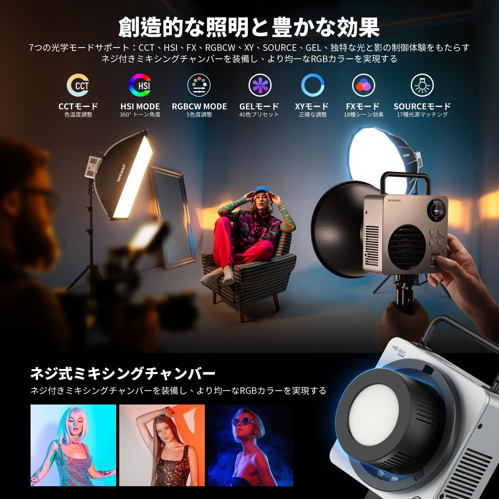 Neewer Hb80C Rgbww Led Video Light, 80W, 72Wh Battery Built-In