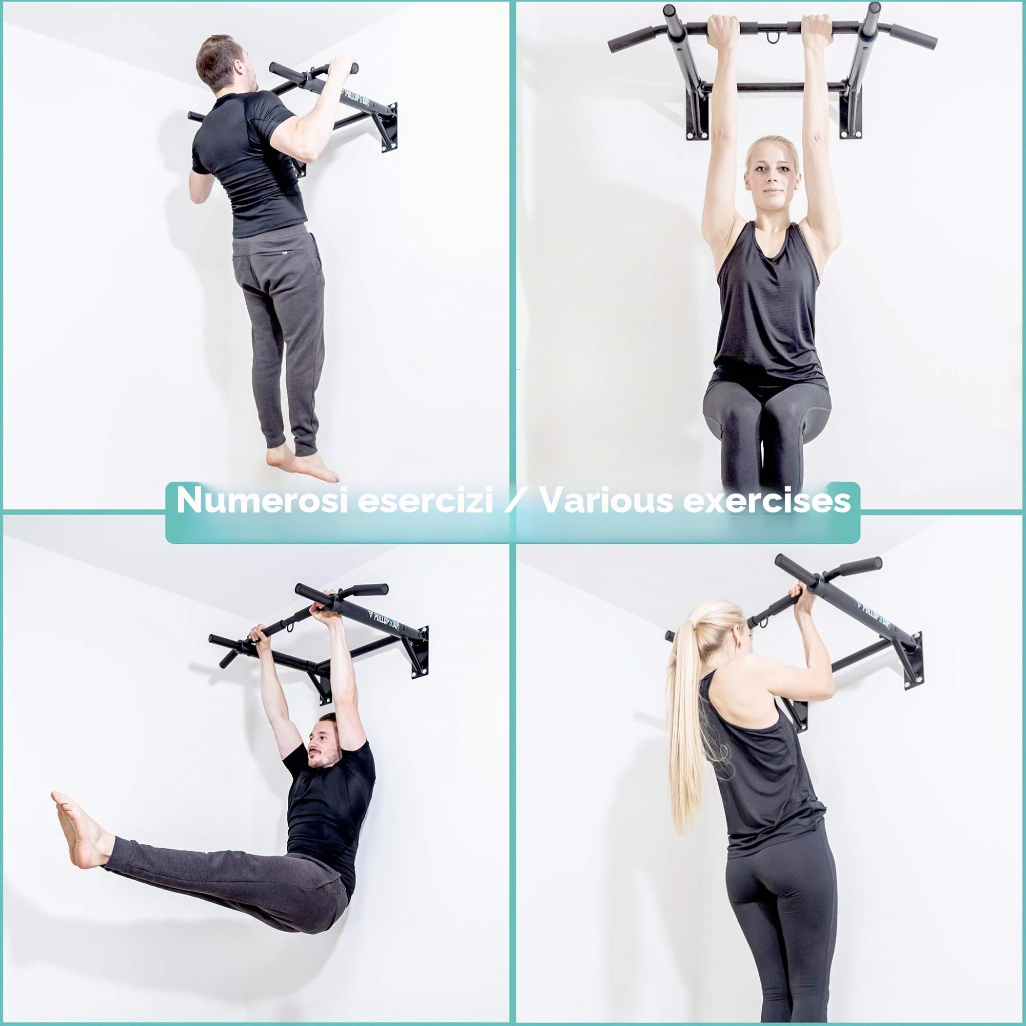PULLUP & DIP Barra Da Trazioni a Parete, Sbarra da Trazioni Muro, Pull-Up Bar Manico Multiplo Professionale Con Viti, Fascia Elastica e eBook, Fino a 200 kg