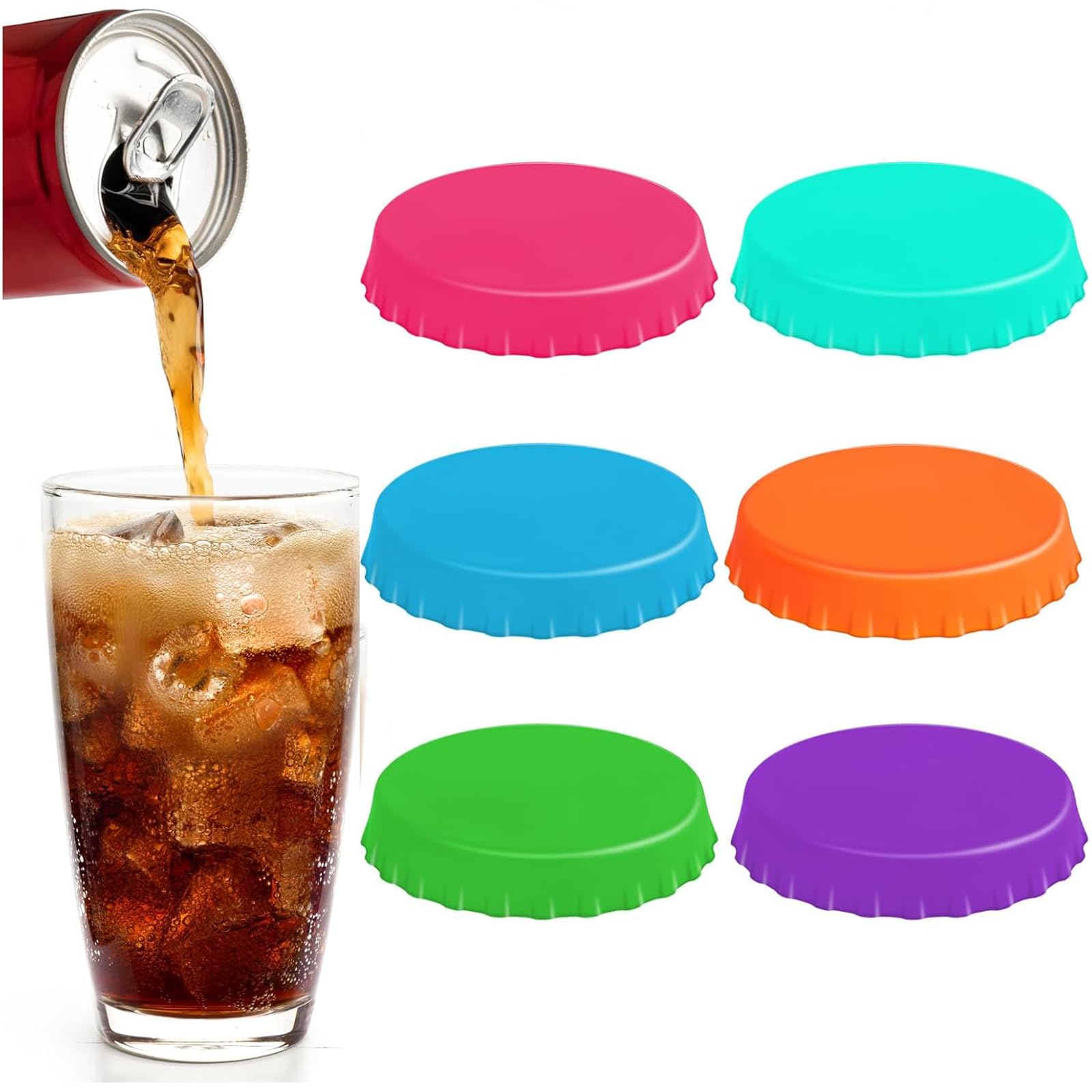 Yfelomatric Multicoloured 6 Pcs Beverage Can Lids, Dustproof Silicone Sealer Cap, Standard Soda Beer Saver, Can Lids For Fizzy Drinks, Spillproof Drink Covers, For Drinks Bottle Caps For Beer