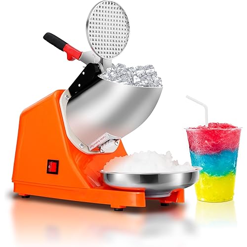 SUPER DEAL Upgraded 300W Electric Ice Shaver Ice Shaved Machine Snow Cone Maker 145 lbs (Orange)