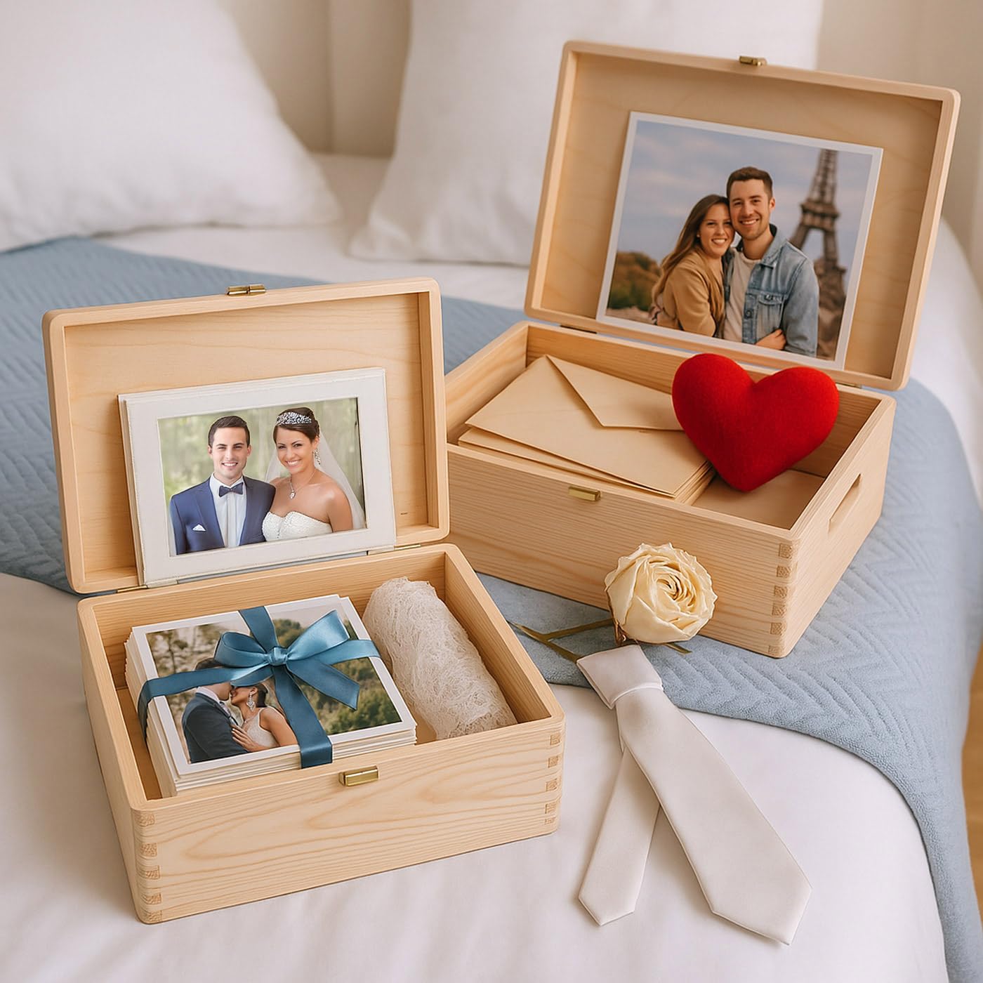 Maverton Erinnerungsbox mit Farbdruck - Aufbewahrungsbox mit Deckel - personalisierte Geschenke für Paar zur Hochzeit - Weihnachtsgeschenke - Hochzeitsgeschenke - aus Kiefernholz