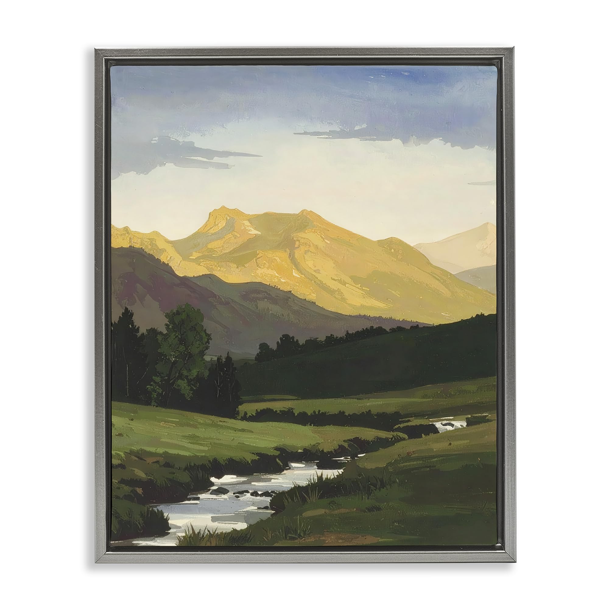 Stupell Industries 'Mountain Across The Valley', Floating Frame Canvas Art, Gray, 17 x 21 Inches, Easy to Hang and Sturdy, Made in USA, by Alonza Saunders