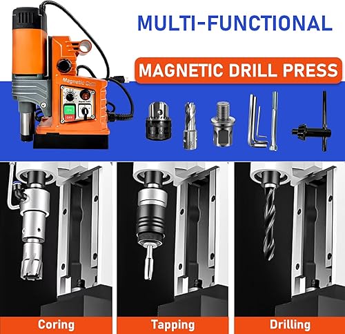 Miniatura 4 de Taladro magnético, 1400 W 2 pulgadas de diámetro de mandrino, 810 RPM Power Magnetic Drill Press, 2922lbf/13000N Prensa de taladro con velocidad