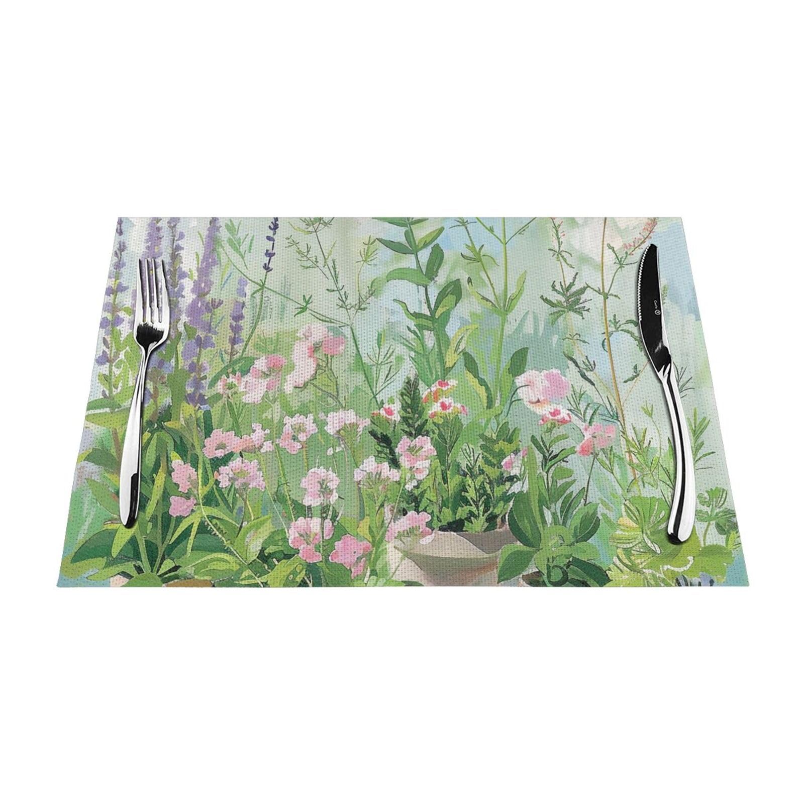 Springtime Herb Garden Printed PVC Placemat 4 PCS for Kitchen Dining Table Heat-resistand Washable Table Mats 18x12 in