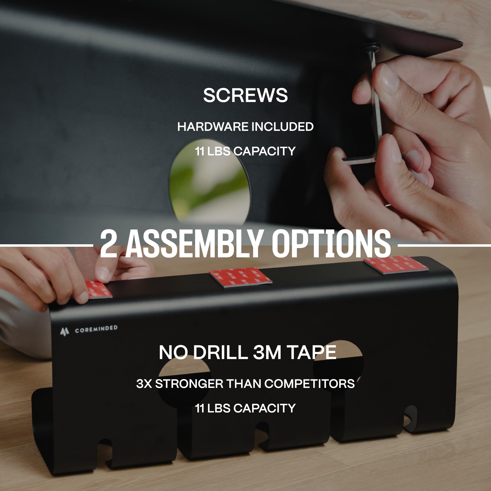 Kabelmanagement-Tablett ohne Bohren unter dem Schreibtisch – 2er-Pack Draht- und Kabel-Organizer – Kabelmanagement für Stehpult – Steckdosenleisten-Halter – M