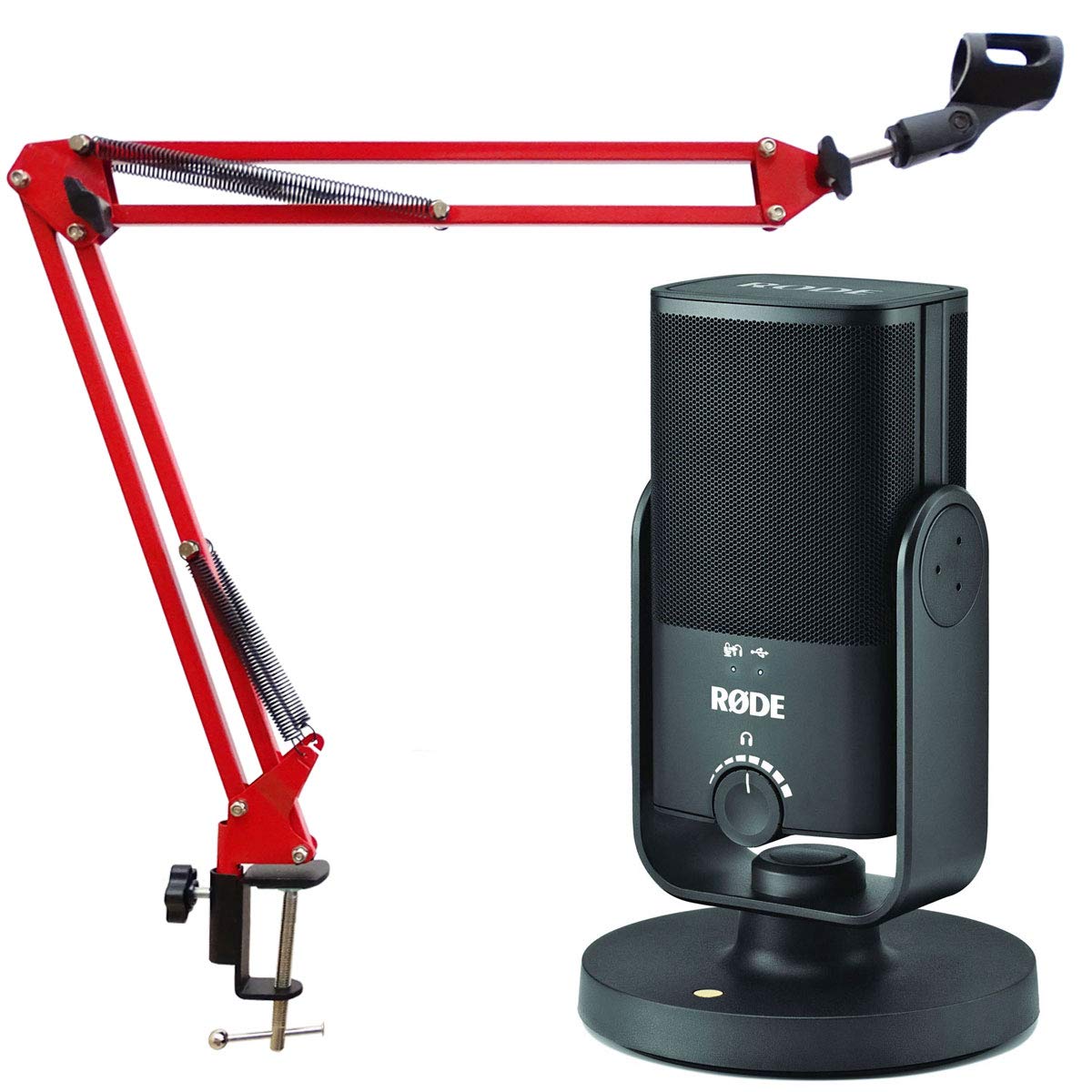 Rode NT-USB Mini - Microfono a condensatore USB e braccio flessibile Keepdrum NB35RD, colore rosso