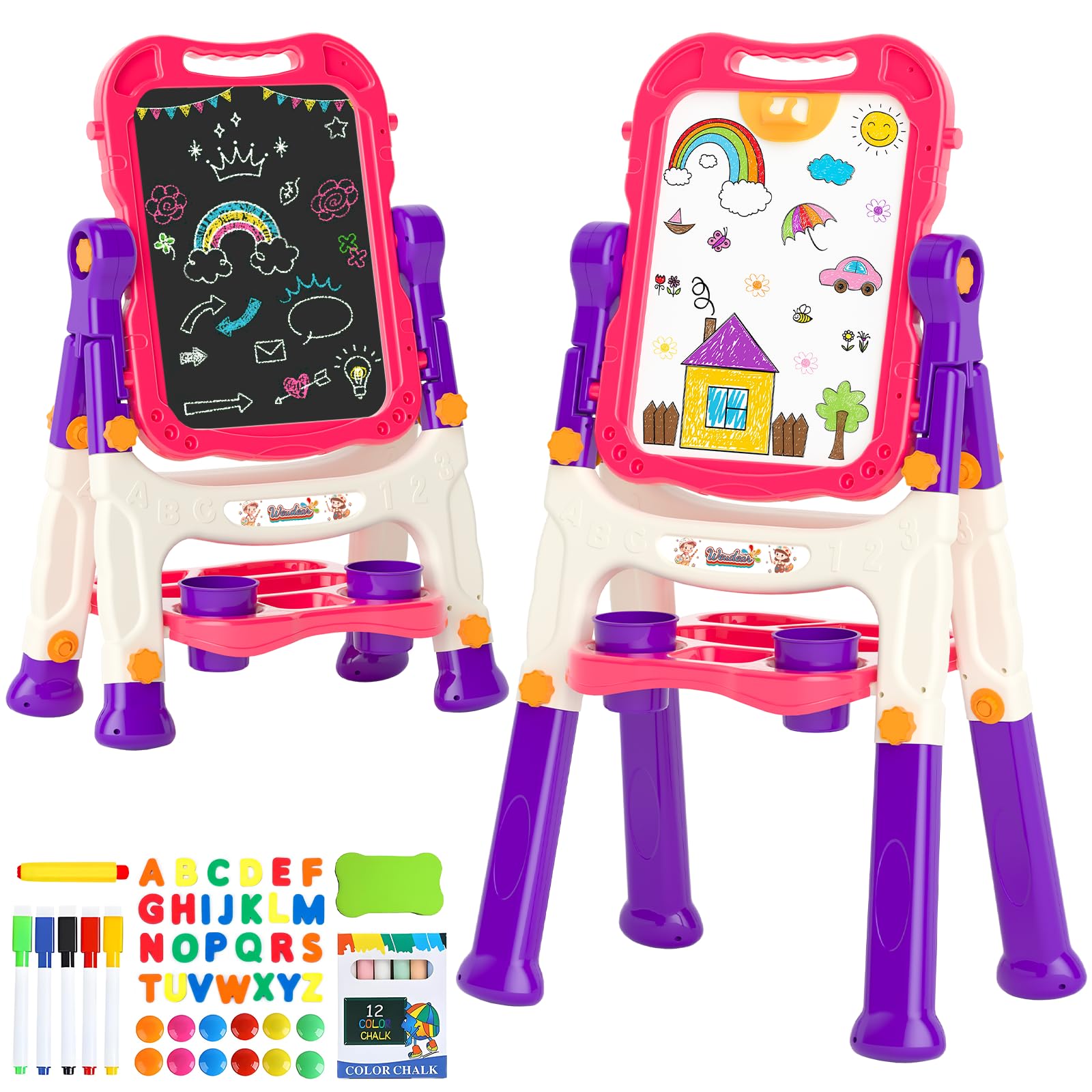 Easel for Kids,Toddler Toys for 3+ 4 5 Year Old Girl Gifts,Double Sided Magnetic Kid Art Ease,Dry Erase Drawing Painting Board,Toddler Easel Learning