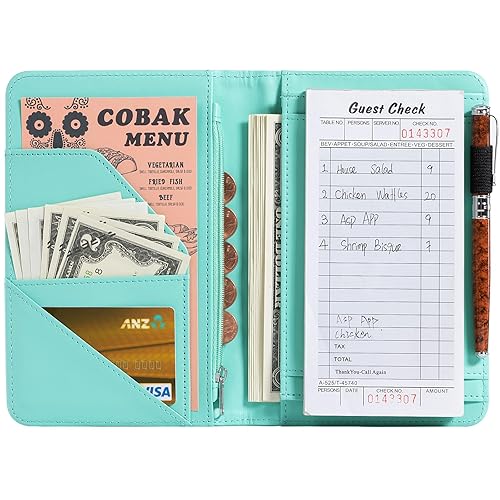 Miniatura 128 de CoBak - Libreta para mesero, organizador con bolsillo con cierre, para personal de restaurantes, 5 bolsillos grandes, con portabolígrafo, verde
