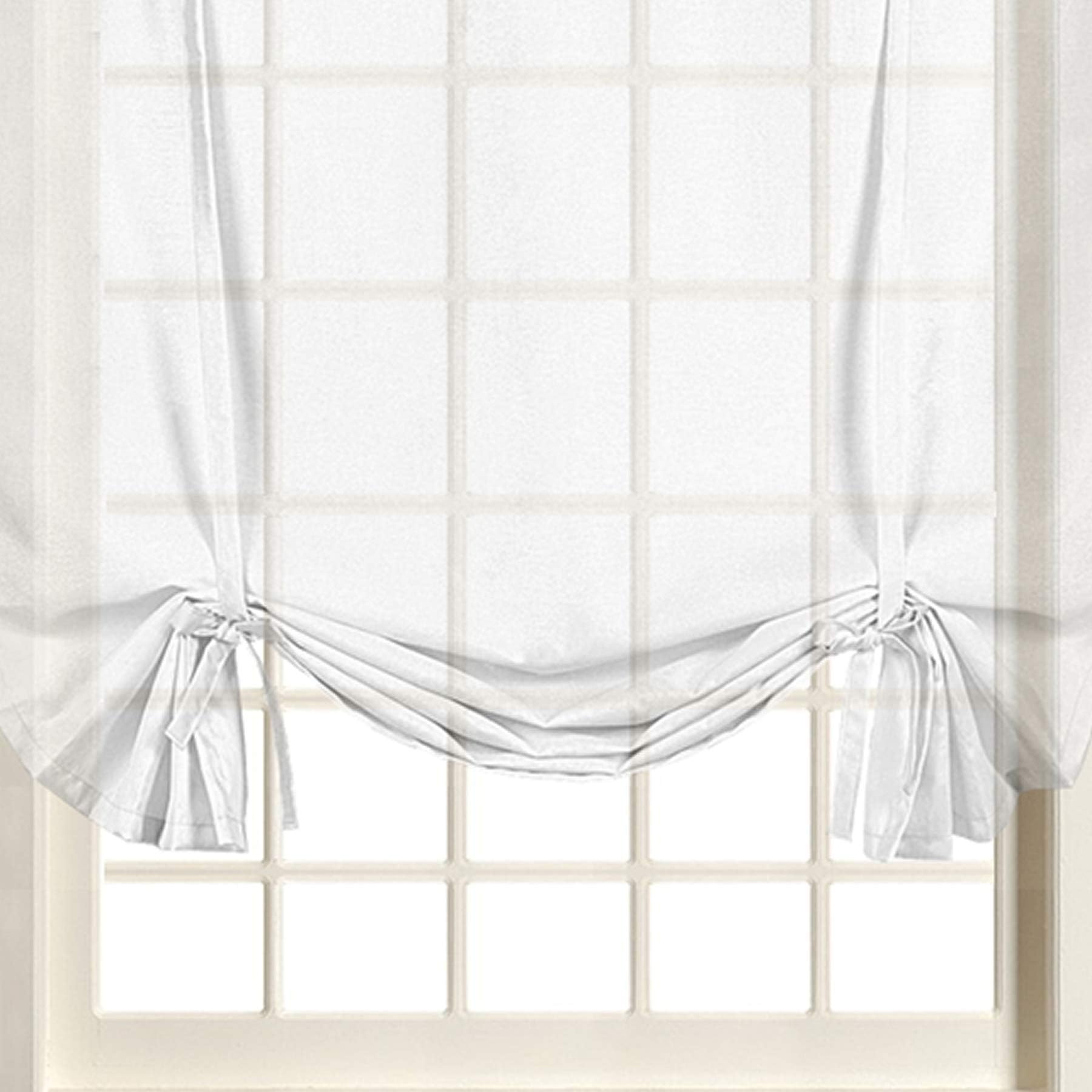Voile Plain Tie Blind Net Curtain Panels 59" Wide x 54" Drop (White)